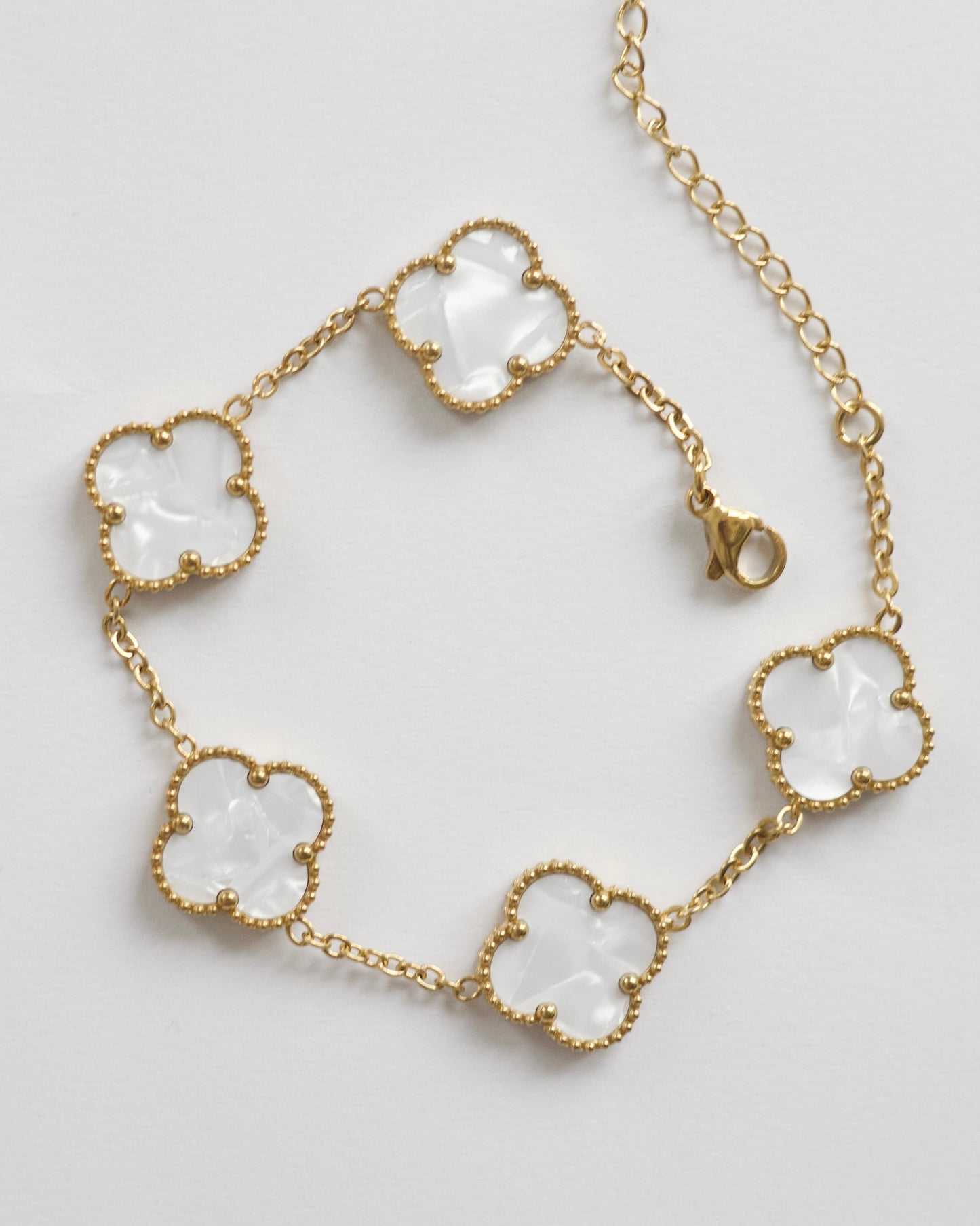 White Pearl Clover Bracelet