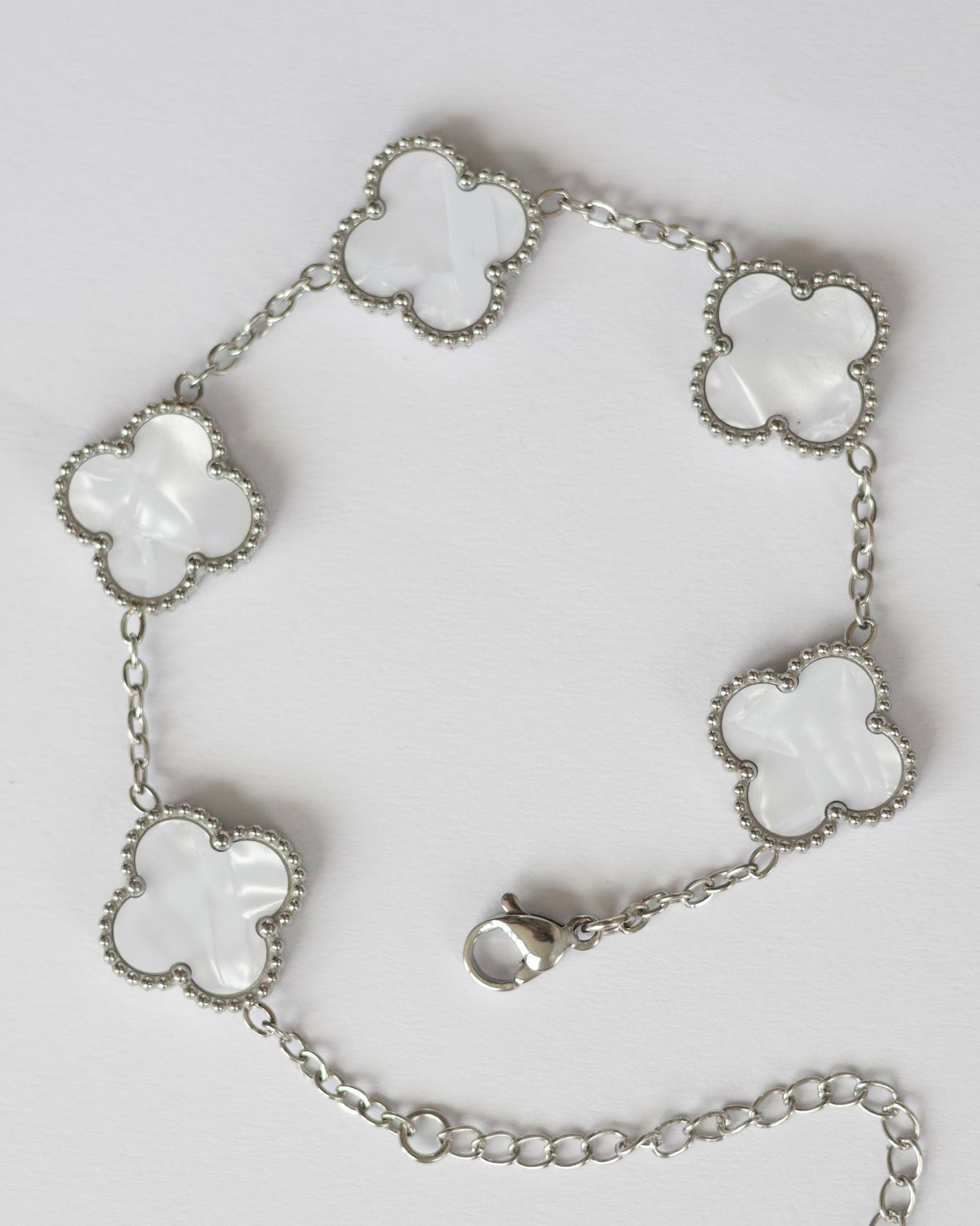White Pearl Clover Bracelet
