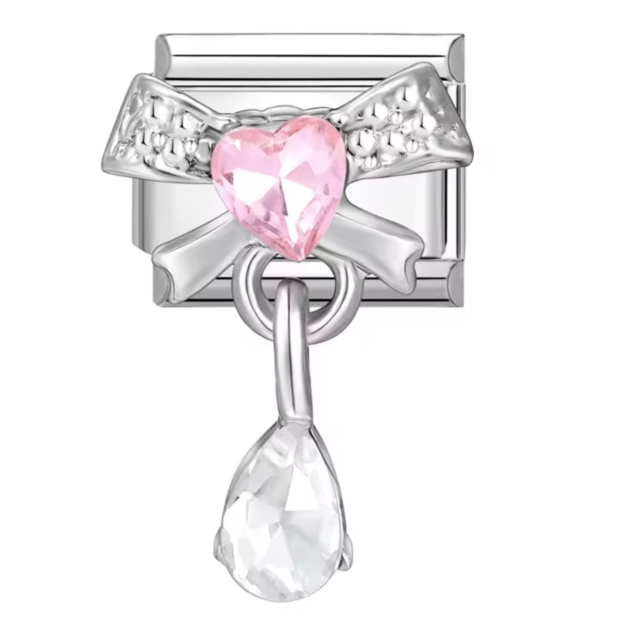 Pink Heart Bow Silver - Italian Charm